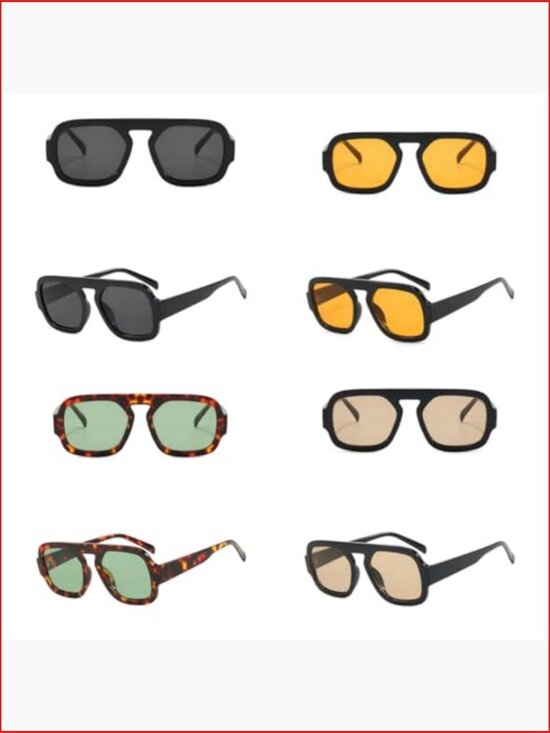 4 Pcs Retro 70s Square Aviator Sunglasses UV400 Protection